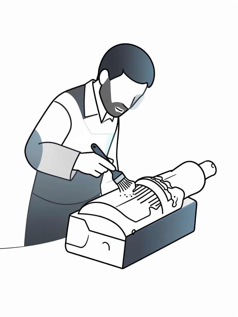 archaeologist carefully brushing dust off ancient artifact, line-art sketch style, black and white
