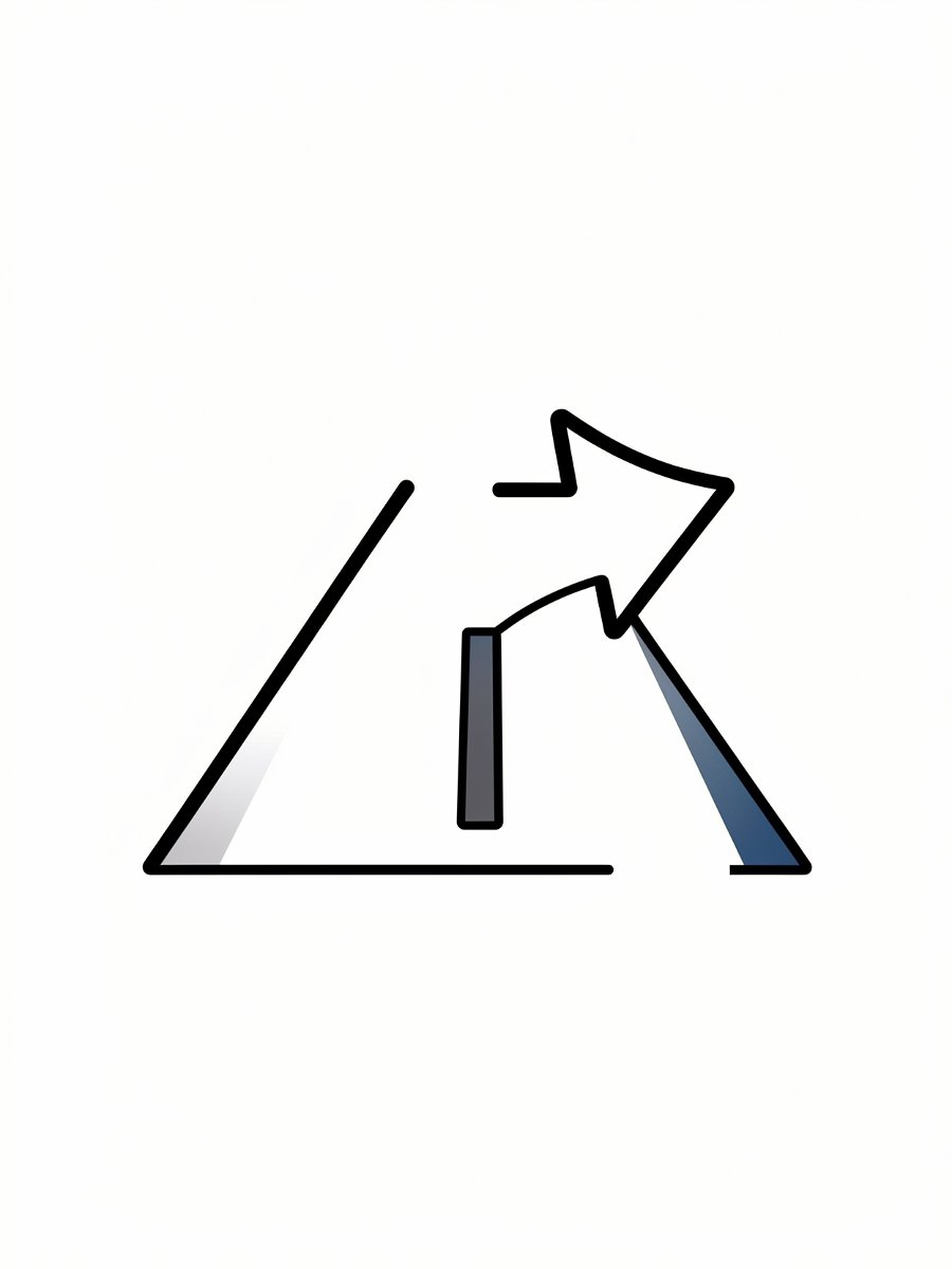 starting line on a road, forward arrow, minimal line art, clean technical style