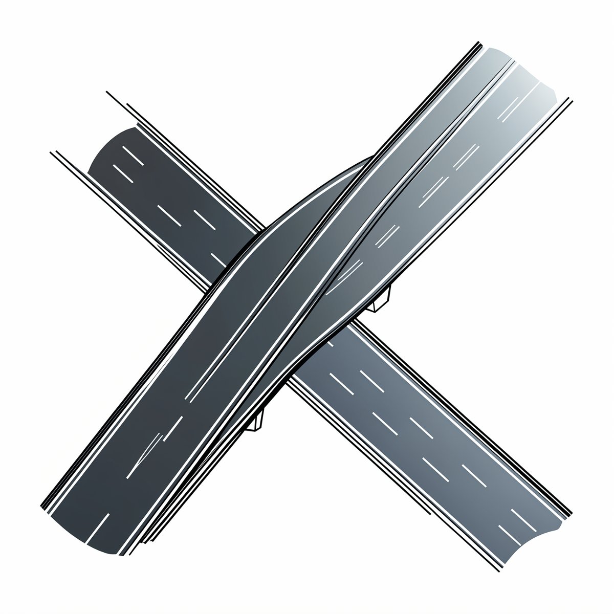 line-art minimal sketch style black and white: aerial view of two parallel highways or roads running side by side, one slightly elevated or offset from the other, showing the concept of parallel systems running together